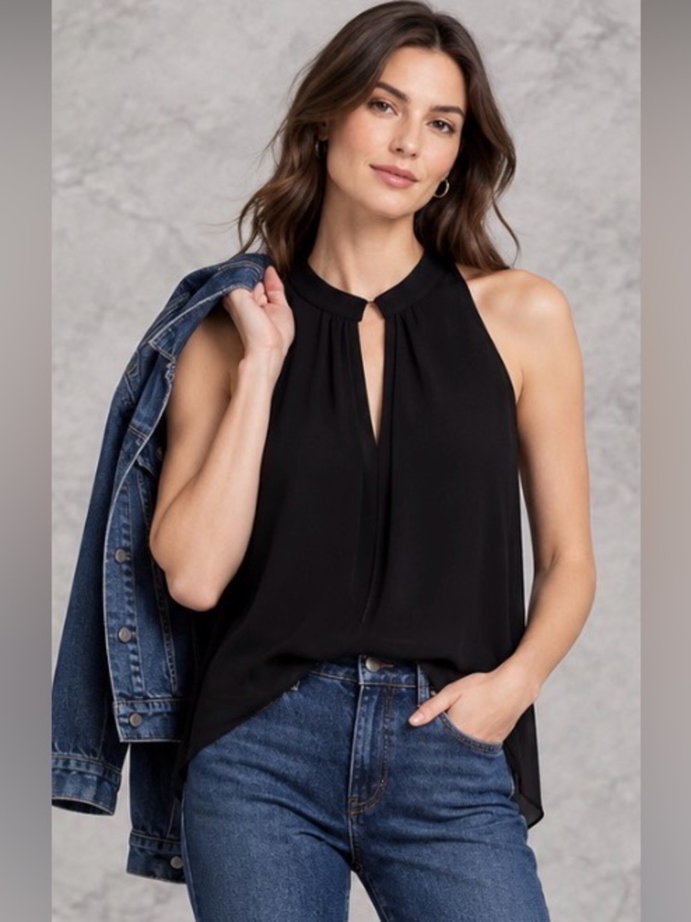 RAMY BROOK Black Silk Chiffon Top V-neck Racerback S MSRP $295 NWT
